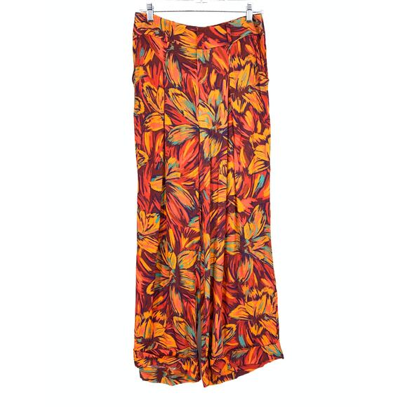 Farm Rio For Anthropologie Wide Leg Pleated Pant Womens Sz M Floral Print - Picture 1 of 7